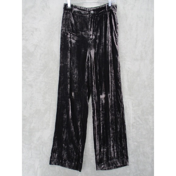 Zara Pants Medium Velvet Wide Leg High Waist Pleated Casual Flowy Office City - Picture 1 of 9